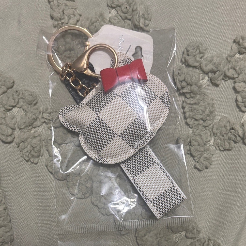 Checkered Keychain with Red Bow